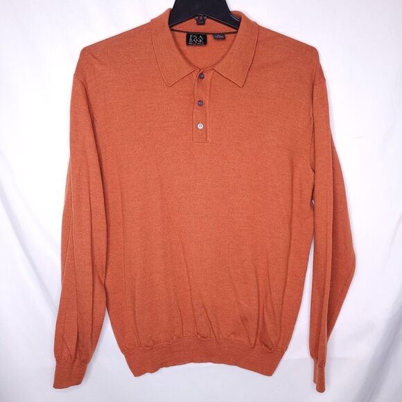 Jos A Bank Merino Wool Polo Sweater Mens XL Orange Long Sleeve - Picture 1 of 10
